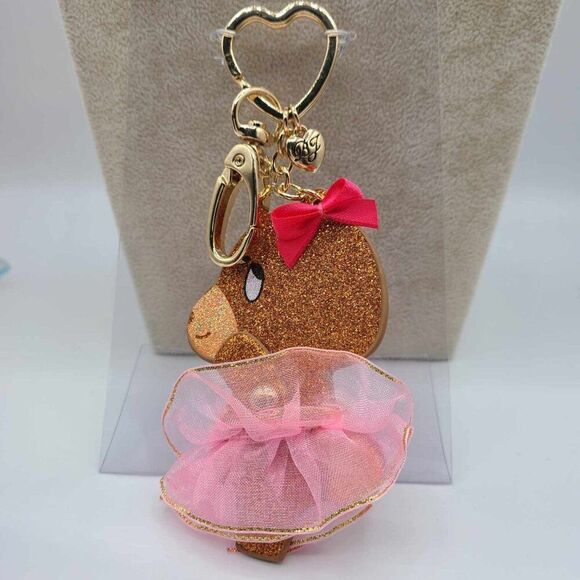 Betsey Johnson Glitter Pink Tutu Bear Key Fob and Handbag Charm NEW! - Picture 1 of 7